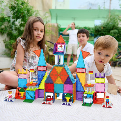 PicassoTiles 333pcs Magnetic Brick Tile and Magnetic Tile Combo Set, Action Figures included, Building Blocks STEM Toys, Educational Montessori Preschool Toddler classroom learning toys, Kids activity