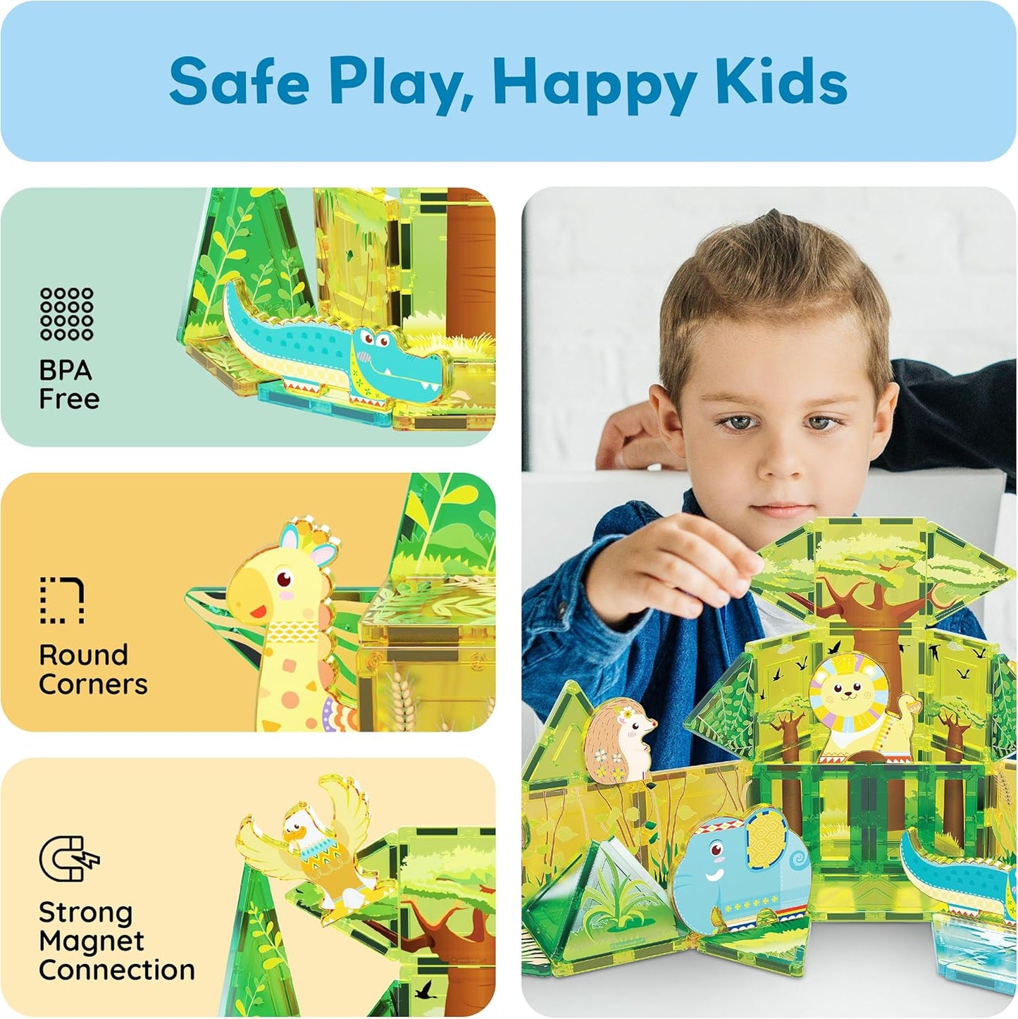 PicassoTiles Magnet Tiles Magnetic Building Blocks Aquarium Marine Animal Theme Set with 8 Character Action Figures Shark Crab Turtle STEM Toys Construction Preschool Toddlers Kids Boys Girls 3+ PTQ15