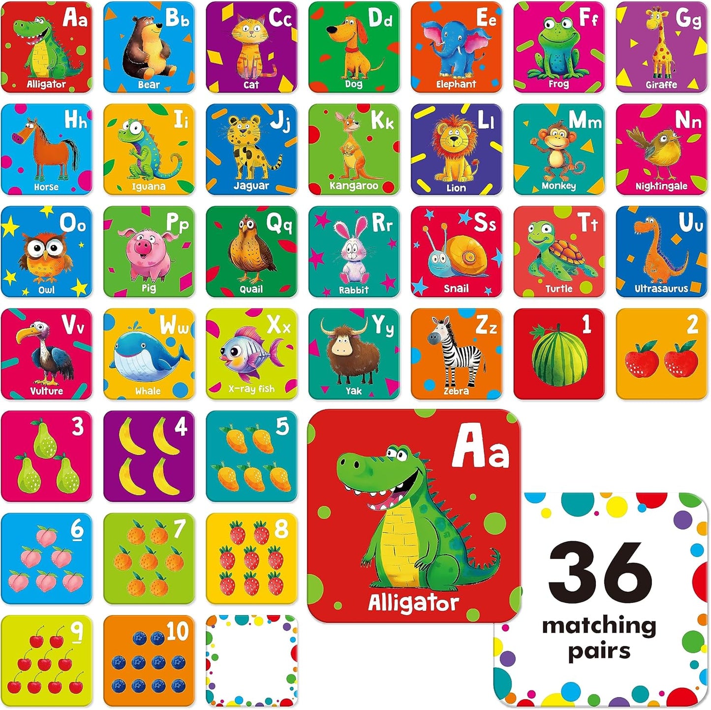 Hebayy 72 PCS Memory Matching Game, Real Animal Matching Cards for Toddlers 36 Pairs Memory Cards for Preschool 4 5 6 Years Old