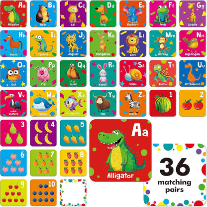Hebayy 72 PCS Memory Matching Game, Real Animal Matching Cards for Toddlers 36 Pairs Memory Cards for Preschool 4 5 6 Years Old