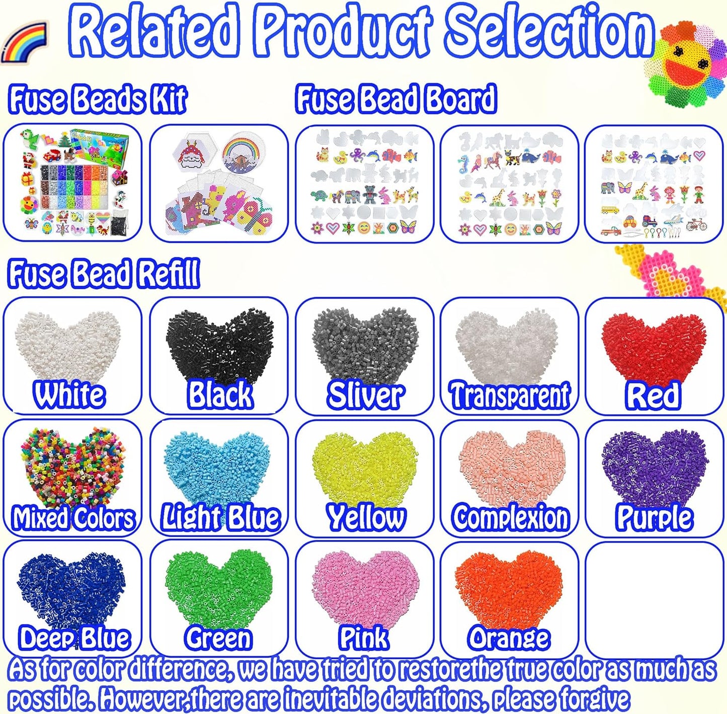 Yowamho 7pcs 5mm Fuse Bead Board - 7pcs Patterns, Squares Can be Pieced Together, Fuse Beads Pegboards is Suitable for DIY Crafts.