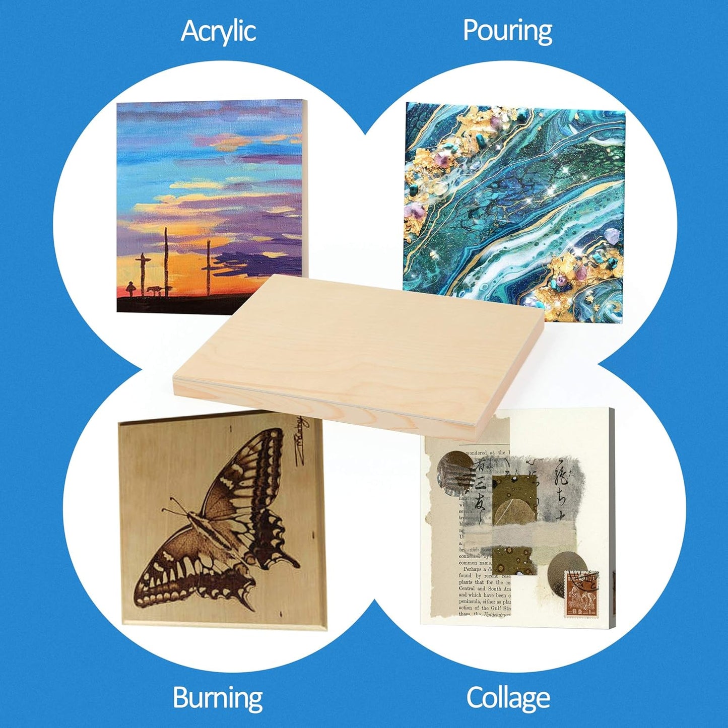 Falling in Art Unfinished Birch Wood Canvas Panels Kit, 4 Pack of 8x10’’ Studio 3/4’’ Deep Cradle Boards for Pouring Art, Crafts, Painting, and More