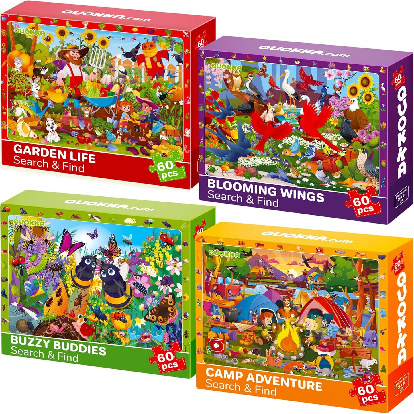 QUOKKA Puzzles for Kids Ages 4-6 - 4 x 60 Puzzles for Toddlers 5-8 - Educational Search & Find Toy for 8-10 yo for Learning Forest Polar, USA National Park Animals & City Life