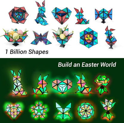 TOSY Magnet Pyramid Stone - 1 Cube Transforms into 1 Billion Shapes (Bunny, Egg Basket, Flowers, Heart), Easter Birthday Gift, 12 pcs, 243 Magnets, Holographic Design, Puzzle/STEM Toy