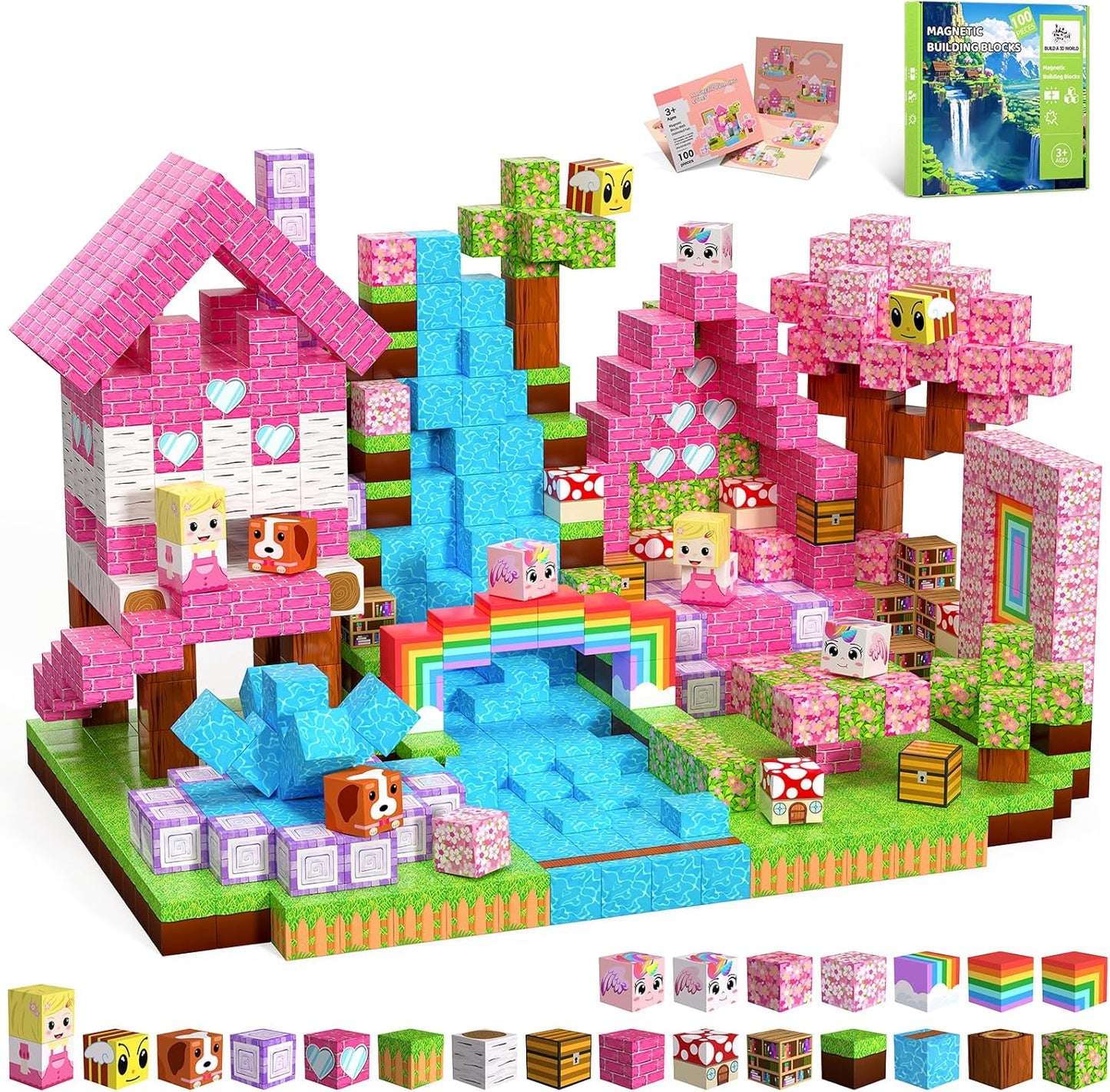 Magnetic Blocks, 150PCS Magnetic Building Blocks, Stacking Magnets for Kids, Sensory Toy for STEM Constructions Magnet Blocks for Girls Age 3+, Christmas Birthday Gifts (Snow Castle)