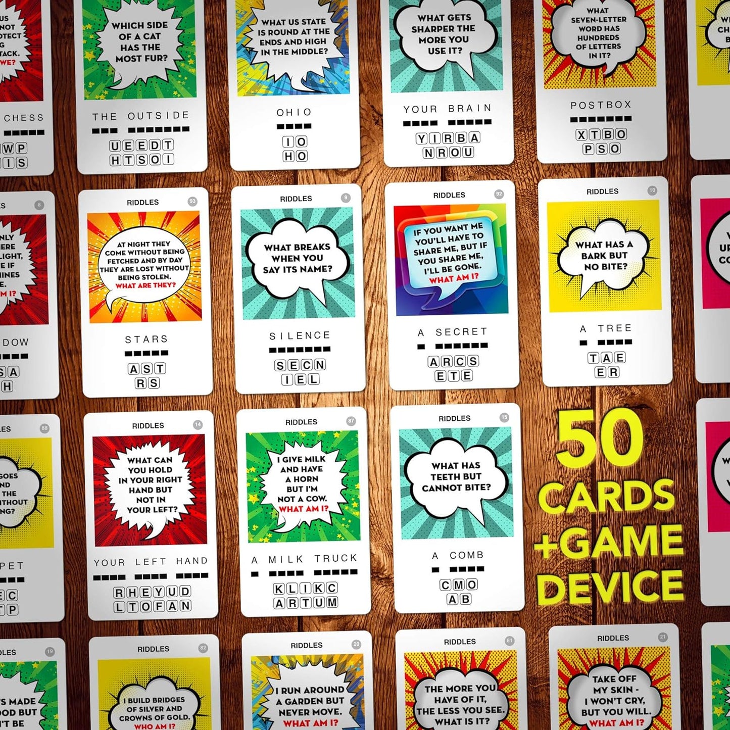 100 PICS Brain Teasers Travel Game - Solve 100 Puzzles | Flash Cards with Slide Reveal Case | Card Game, Gift, Stocking Stuffer | Hours of Fun for Kids and Adults | Age 6+