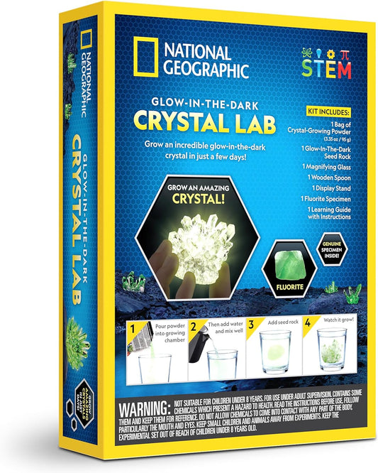 National Geographic Crystal Growing Kit for Kids - Educational Science Kits for Kids Age 8 with Green Glow in The Dark Crystals and Authentic Geode | STEM Gifts for 8 Year Old Boys and Girls