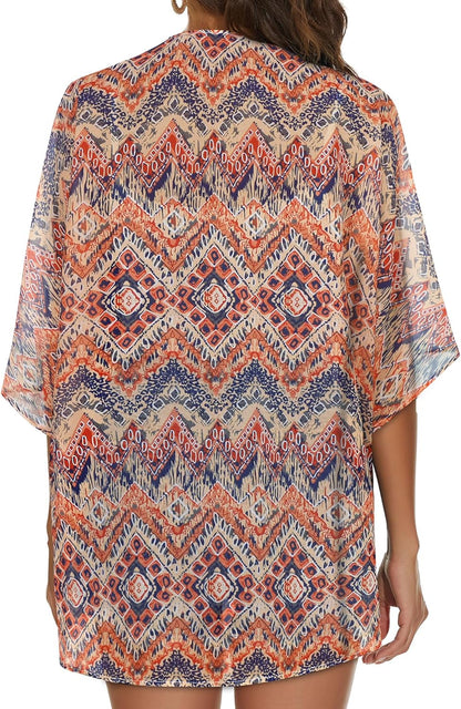 Womens Kimono Cardigans Beach Cover ups Swimwear Puff Sleeve Loose Casual Summer Tops 2026