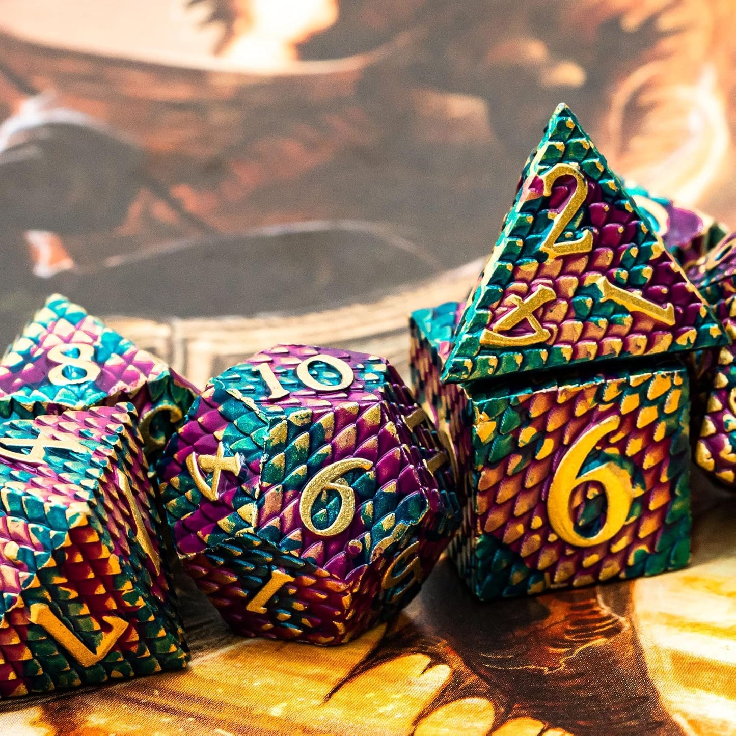 UDIXI Steampunk Metal Dice Set, 7 Die Polyhedral DND Dice Set for D&D Role Playing Game and Math Teaching (Ancient Copper)