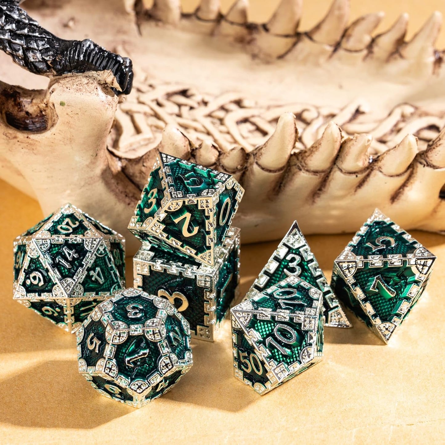UDIXI Steampunk Metal Dice Set, 7 Die Polyhedral DND Dice Set for D&D Role Playing Game and Math Teaching (Ancient Copper)