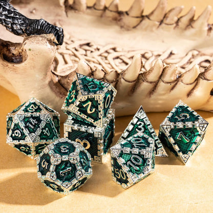 UDIXI Steampunk Metal Dice Set, 7 Die Polyhedral DND Dice Set for D&D Role Playing Game and Math Teaching (Ancient Copper)