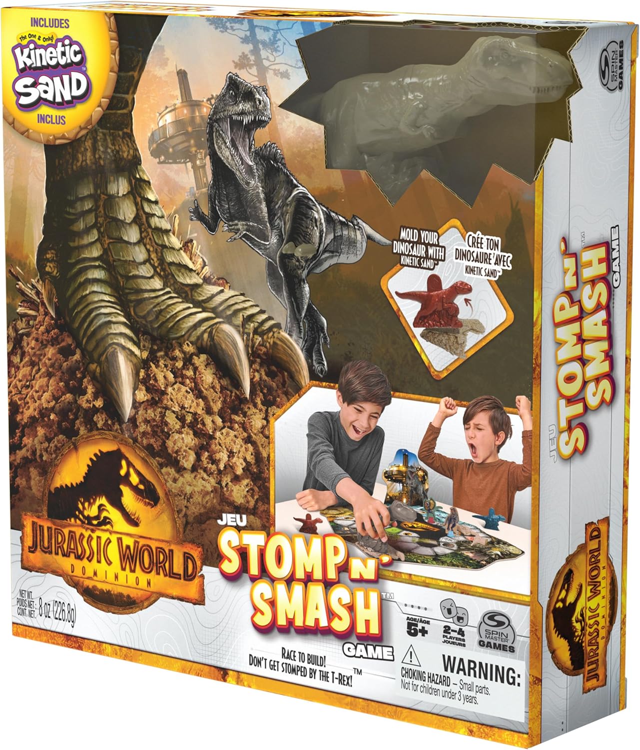 Spin Master Games, Jurassic World Dominion, Stomp N’ Smash Board Game with Kinetic Sand, Jurassic Park Sensory Dinosaur Toy, Creative Kids Activity, 2-4 Players, for Ages 5 & Up