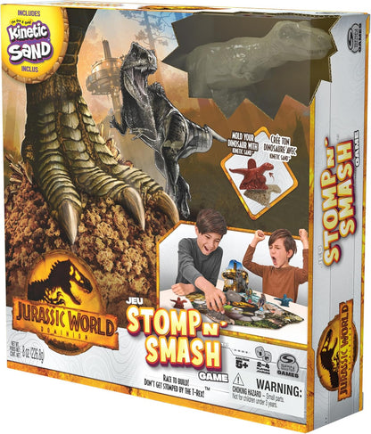 Spin Master Games, Jurassic World Dominion, Stomp N’ Smash Board Game with Kinetic Sand, Jurassic Park Sensory Dinosaur Toy, Creative Kids Activity, 2-4 Players, for Ages 5 & Up