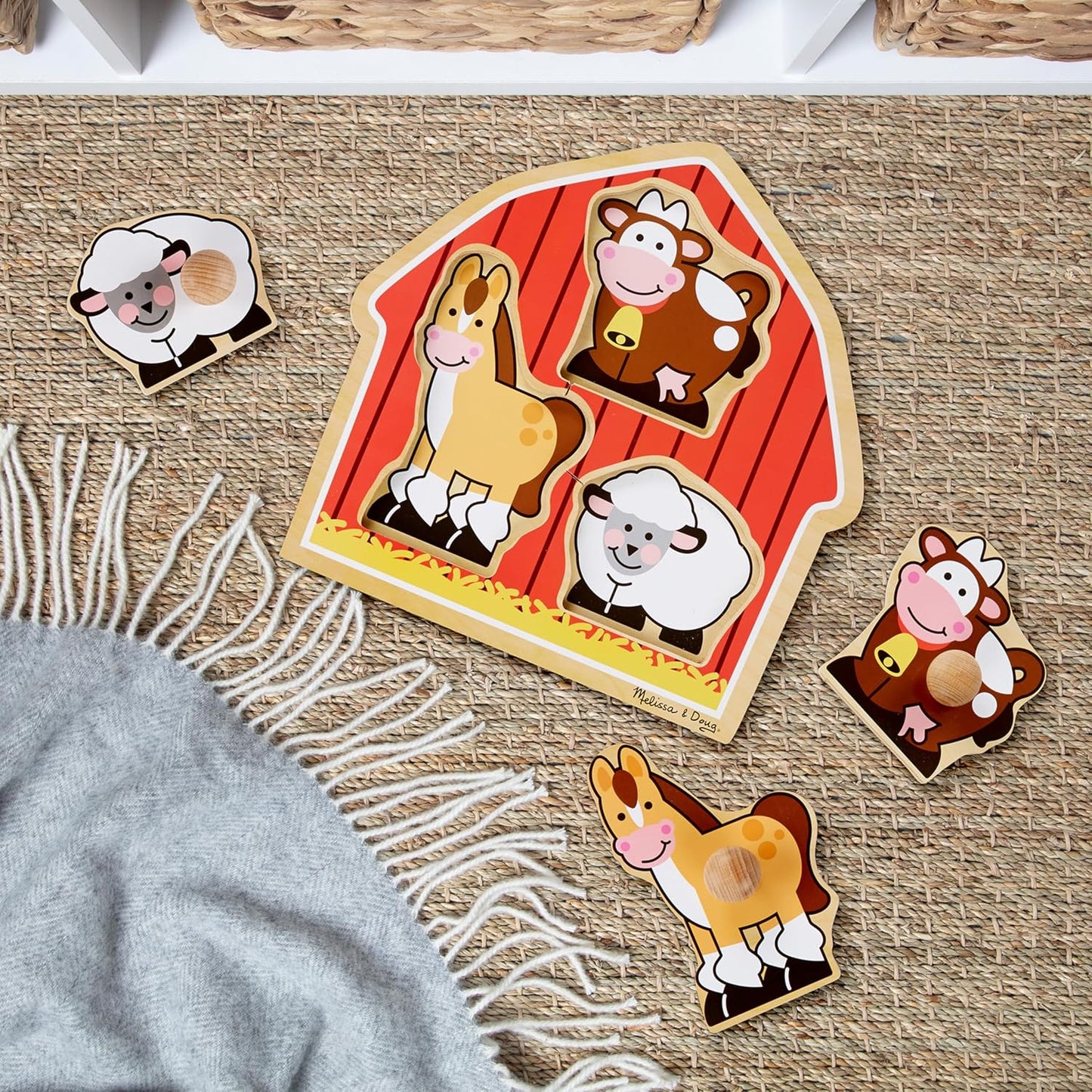 Melissa & Doug Pet Animals Jumbo Knob Puzzle, Wooden Peg Puzzle for Toddlers, Educational Toy for Shape Recognition and Fine Motor Skills, Ages 1+