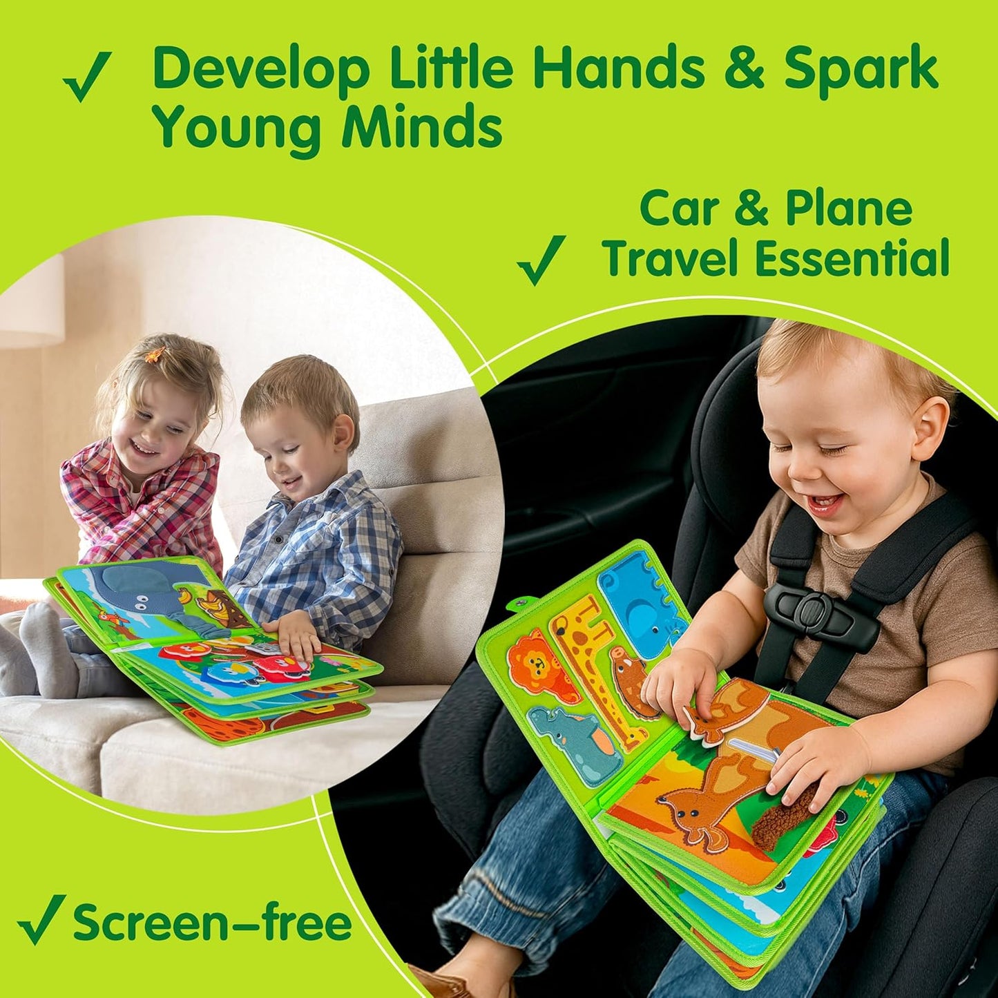 Quanquer Montessori Busy Book for Toddlers 1-3 - Farm Animal Sensory Busy Board for 1 Year Old Boys and Girls, Educational Travel Toy for Airplane Car Activities, Birthday Christmas Toddler Gifts