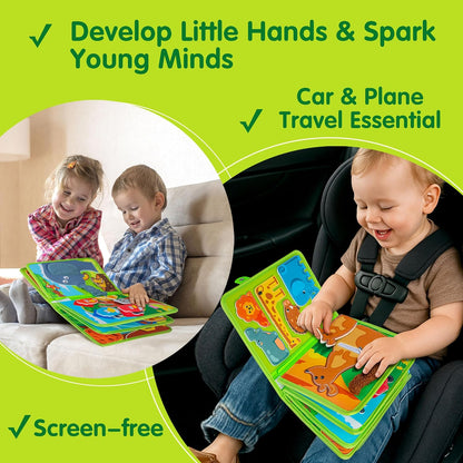 Quanquer Montessori Busy Book for Toddlers 1-3 - Farm Animal Sensory Busy Board for 1 Year Old Boys and Girls, Educational Travel Toy for Airplane Car Activities, Birthday Christmas Toddler Gifts