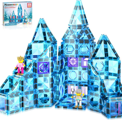 PicassoTiles 60 pcs Mini Magnetic Tiles Magnet Toys Travel-Friendly On-The-Go Building Blocks for Kids Compact Lightweight Creative playset Preschool Montessori Early Learning STEM Kids Toy Ages 3+.