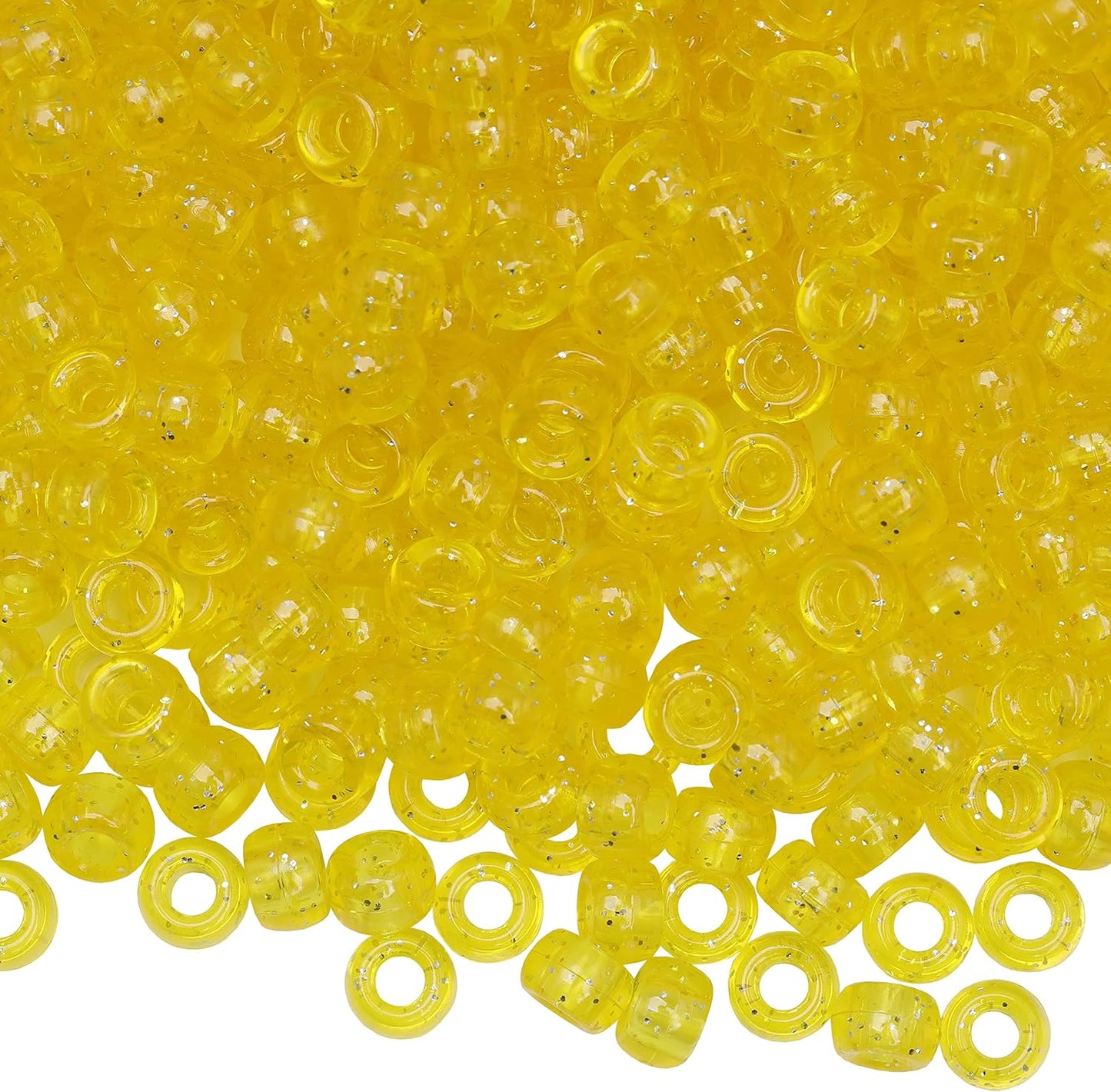 Auvoua 1000Pcs Pony Beads Bracelet 9mm Yellow Plastic Barrel Pony Beads for Necklace,Hair Beads for Braids,Key Chain,Jewelry Making (Yellow)