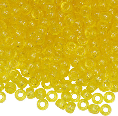 Auvoua 1000Pcs Pony Beads Bracelet 9mm Yellow Plastic Barrel Pony Beads for Necklace,Hair Beads for Braids,Key Chain,Jewelry Making (Yellow)