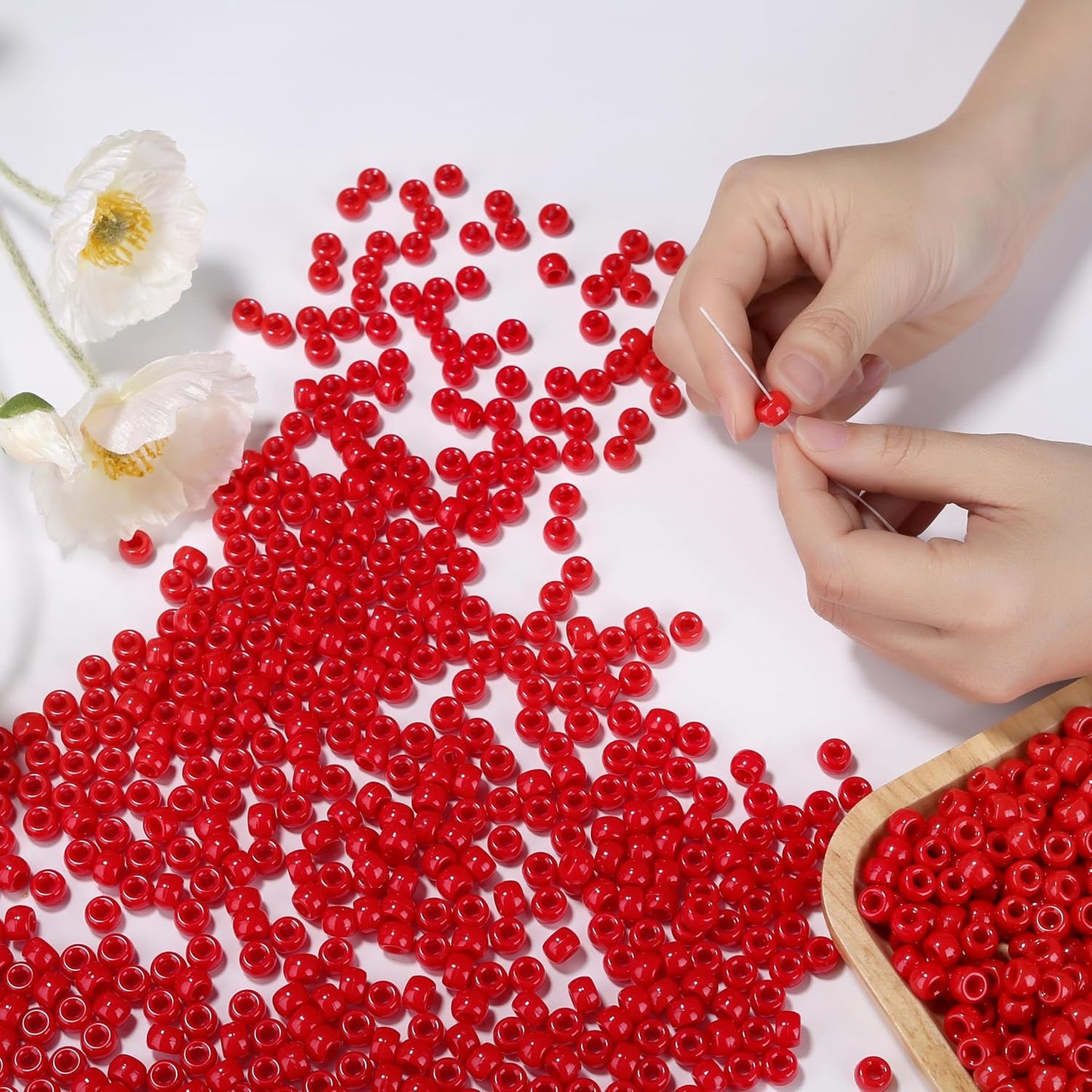 Red Pony Beads 1000Pcs 9mm Pony Beads Bulk Red Perler Beads for Friendship Bracelets Kandi Beads Hair Beads for Braids Beads for Crafts