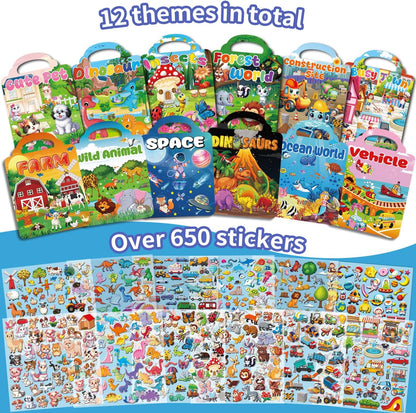 Kalysky 12 Set Reusable Sticker Books for Toddlers 2-4 1-3, Kids 3D Puffy Sticker Activity Books, Birthday Party Favors Goodie Bags Stuffer