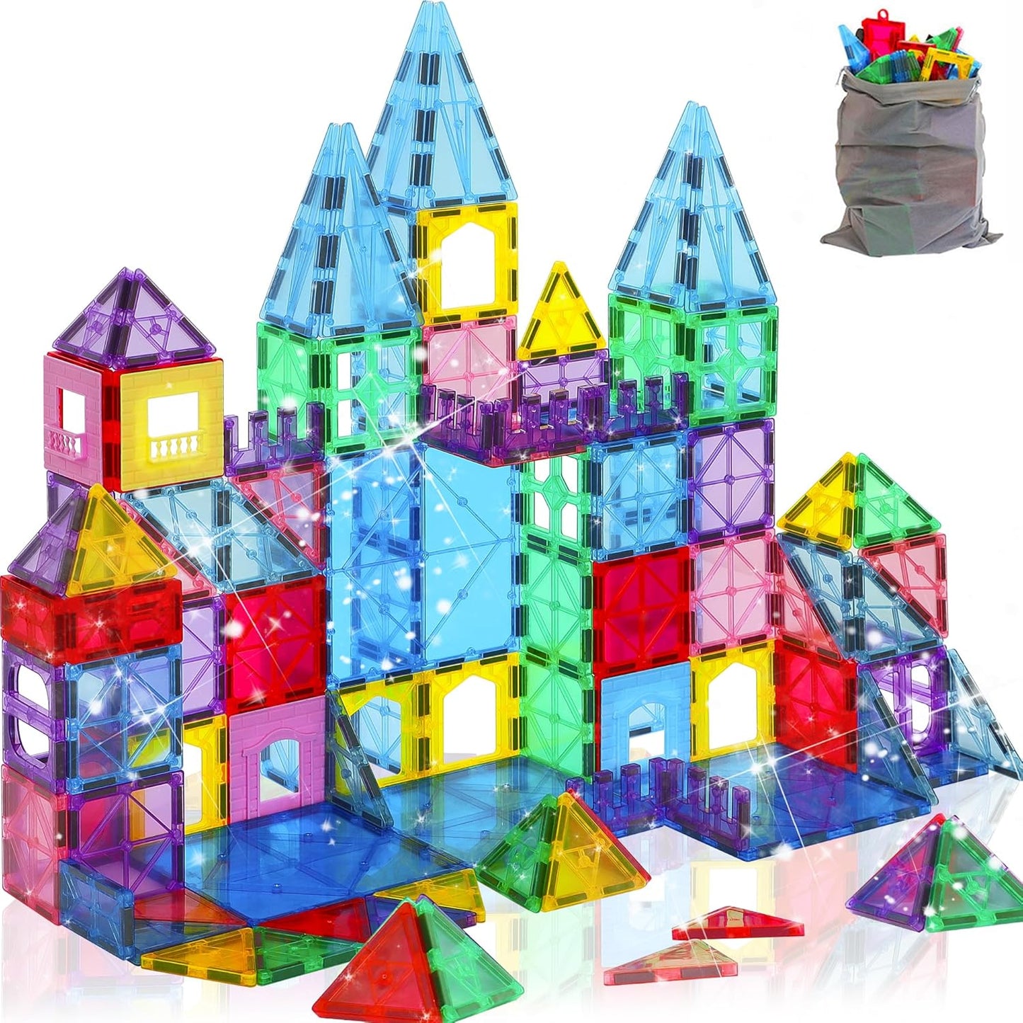Upgraded Antibacterial Magnetic Tiles - 106 PCS Magnet Building Tiles with 2 Cars for Kids, Inhibits Bacterial Growth for Safe Play, 3D STEM Educational Construction Blocks & Xmas Gift