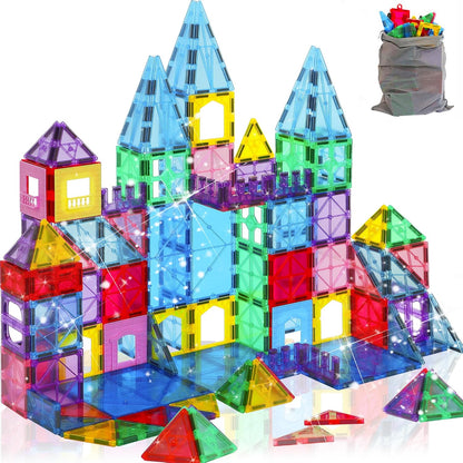 Upgraded Antibacterial Magnetic Tiles - 106 PCS Magnet Building Tiles with 2 Cars for Kids, Inhibits Bacterial Growth for Safe Play, 3D STEM Educational Construction Blocks & Xmas Gift