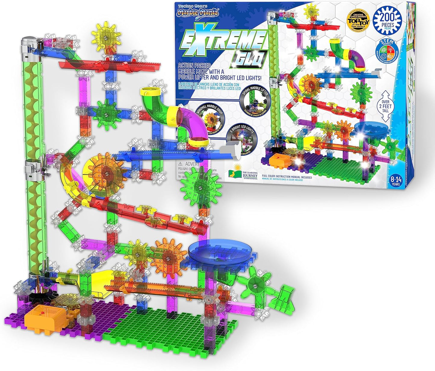 The Learning Journey: Techno Gears Marble Mania - Extreme Glo (200+ pcs) - Glow in The Dark Marble Run for Kids Ages 8-14 Years - Award Winning Toys