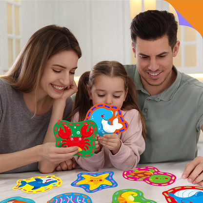SpriteGru 9 Pieces Kids Lacing Cards, Double Sided Sewing Cards in 9 Vehicle Cards with 9 Colorful Laces, Imagination Development Lacing Toys Games for Children Educational and Learning Activity