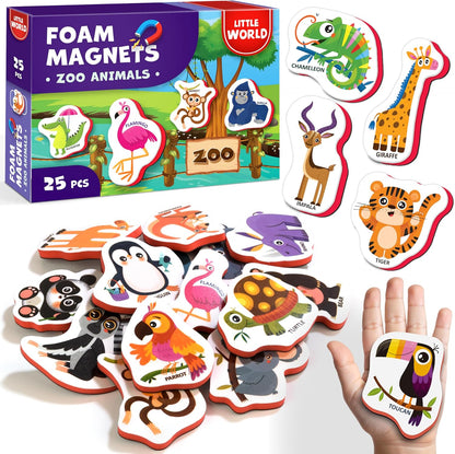 Little World Large Set of Safe and Durable Fridge Magnets for Toddlers 1-3 | Foam Refrigerator Magnets for Kids with Gift Box | Waterproof, Non-Toxic Cars & Vehicles Magnets for Children and Babies 1+
