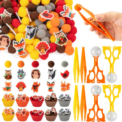 EZdhuawuse Summer Sensory Bin Fillers - 268P Fine Motor Toy Counting Sorting Set for Kid Birthday Easter Gift, Felt Phrases Heart Colorful Pom Poms Cup Clip for Preschool Education Activities