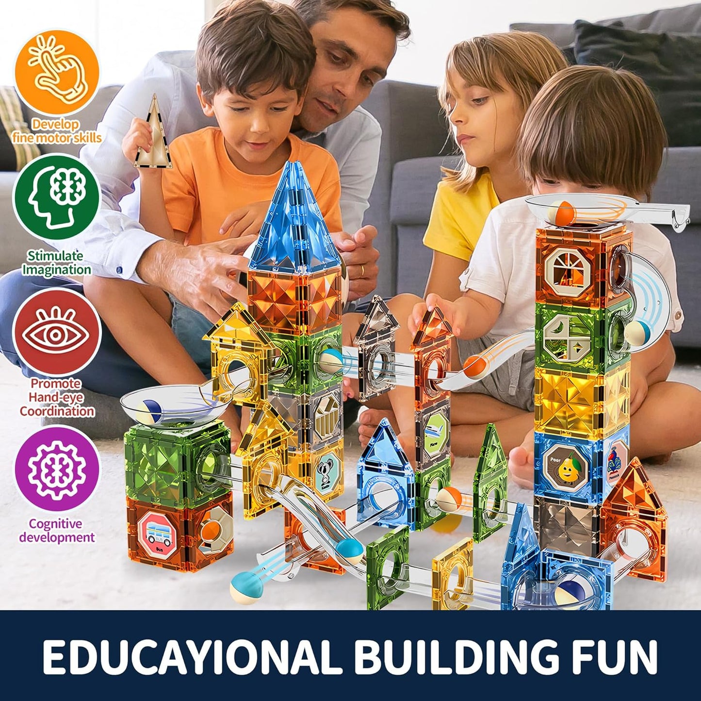 325PCS Glow in The Dark Marble Run with Motorized Elevator, STEM Building Blocks Toy Includes 113 Marbles, for Kids Ages 3+, Easter Birthday Gift for Boys and Girls