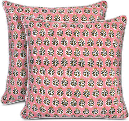 CPC 100% Cotton Throw Pillow Covers 18x18 Inch, Set of 2 Green Block Print Pattern Couch Pillow, Cute Boho Decorative Pillows for Living Room, Bedroom with Hidden Zipper- Agate Green