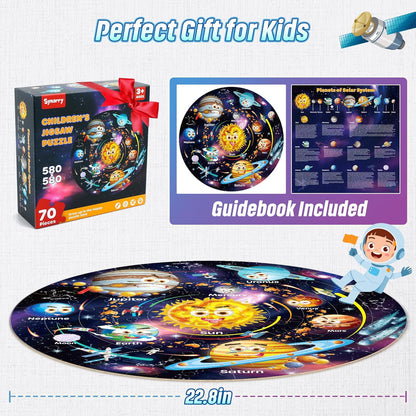 SYNARRY Solar System Floor Puzzles for Kids Ages 4-8, Large 70 Piece Jigsaw Puzzles for Kids Ages 4-6, Space Planet Astronaut Toys Puzzles, Preschool Learning Toys, Easter Basket Stuffers for Boy Girl