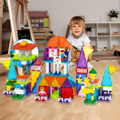 PicassoTiles 333pcs Magnetic Brick Tile and Magnetic Tile Combo Set, Action Figures included, Building Blocks STEM Toys, Educational Montessori Preschool Toddler classroom learning toys, Kids activity