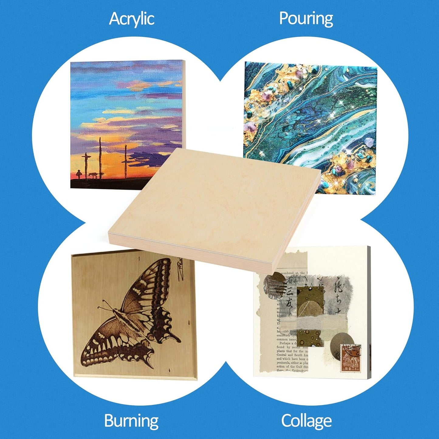 Falling in Art Unfinished Birch Wood Canvas Panels Kit, 4 Pack of 8x10’’ Studio 3/4’’ Deep Cradle Boards for Pouring Art, Crafts, Painting, and More