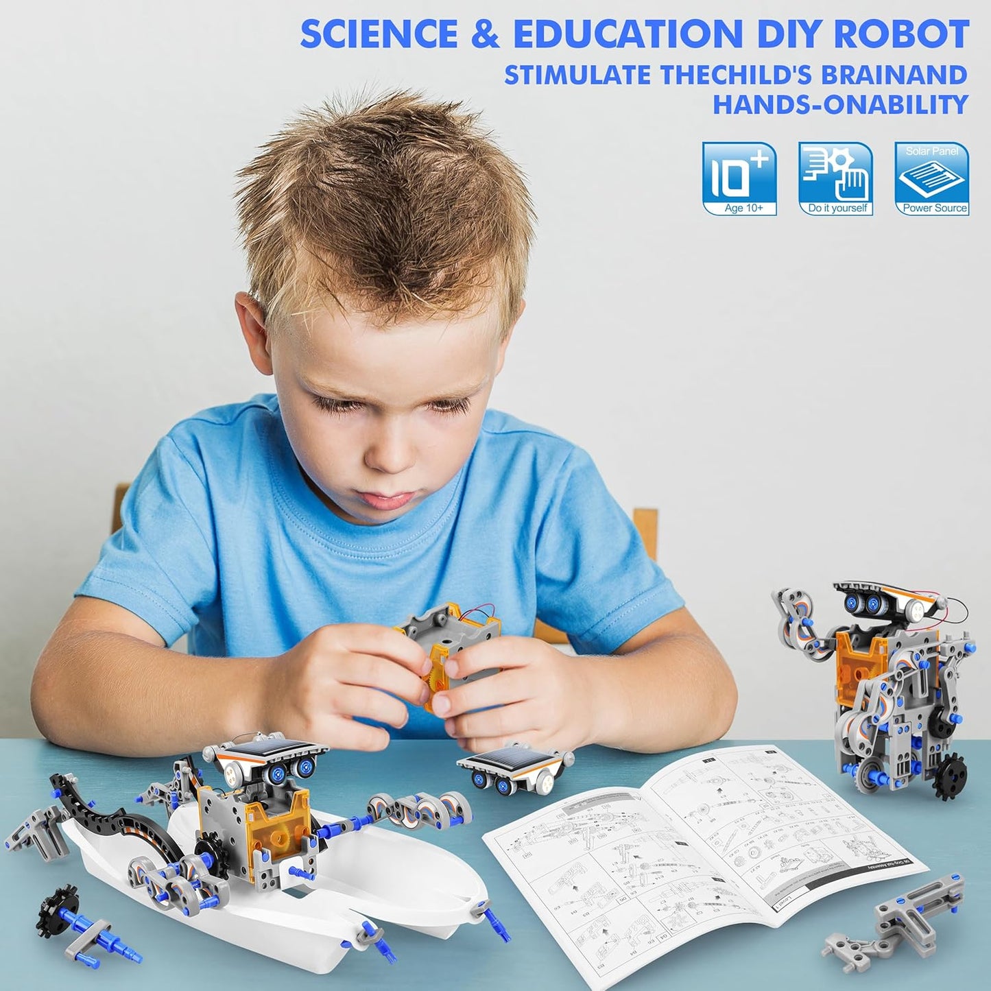 STEM 13-in-1 Education Solar Power Robots Toys for Boys Age 8+, Educational Toy DIY Science Kits for Kids, Building Experiment Robotics Set Birthday Gifts for 8+ Years Old Boys and Girls