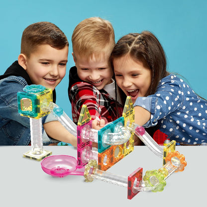 PicassoTiles Marble Run 60 Piece Race Track Magnetic Tiles Magnet Building Block Educational Construction Toy Set Playset STEM Learning Kit Child Brain Development HandEye Coordination Training PTG60
