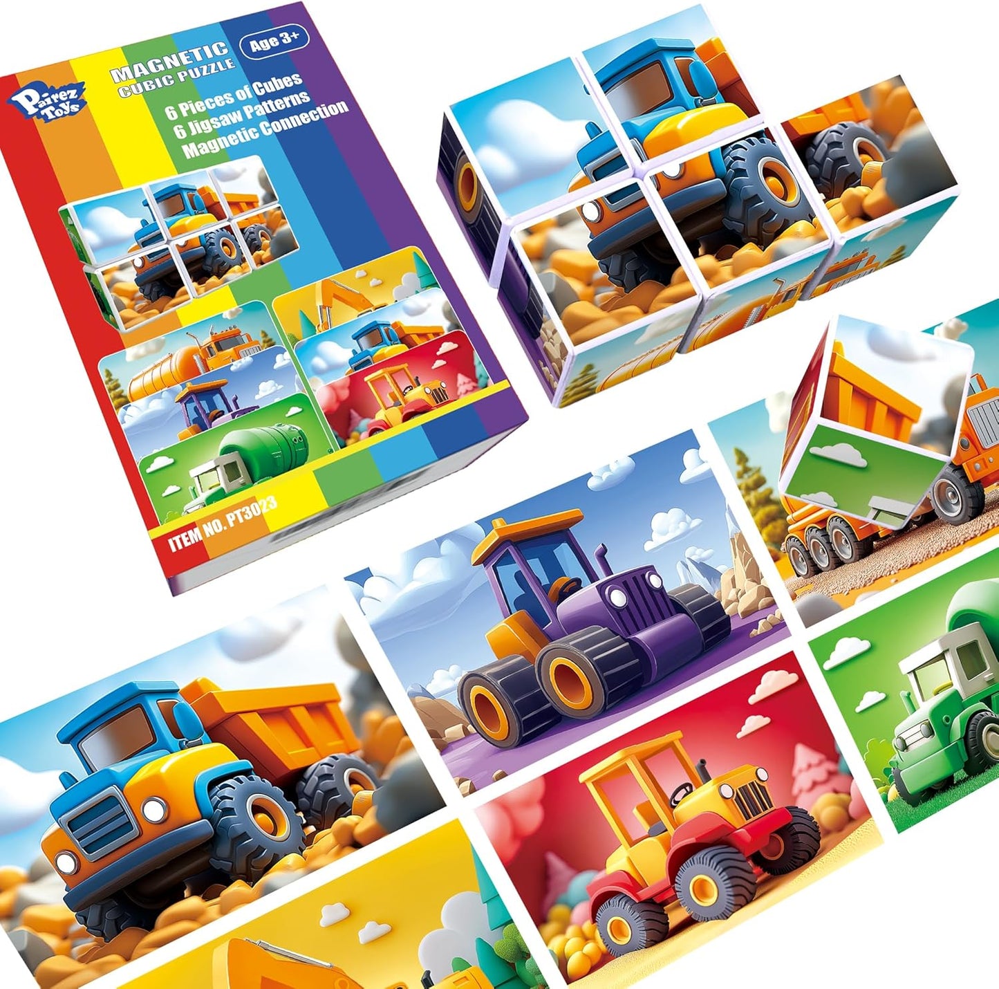 Pairez Toys 3D Magnetic Cubic Jigsaw Puzzle Toys for Toddlers, Large Building Blocks Cubes 1.65 Inches, Sensory & Montessori Toys for Kids 3-5