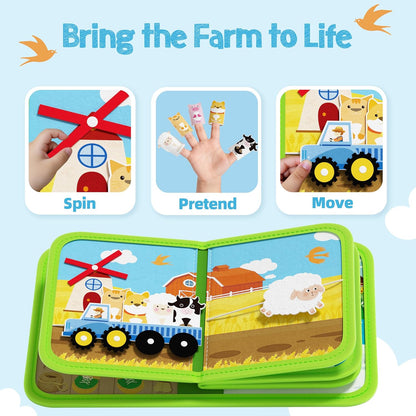 AMOSTING Montessori Busy Book for Toddlers 1-3, Busy Board Activities, Fine Motor Skills & Sensory Play, Farm Quiet Book, Travel Toy for Kids