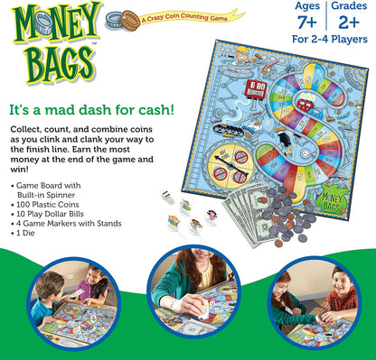 Learning Resources Money Bags Coin Value Game - Classic Board, Math Manipulatives, Financial Literacy Kids, Pretend Play, Coins Bills for Teaching, Gifts for Boys and Girls, Educational