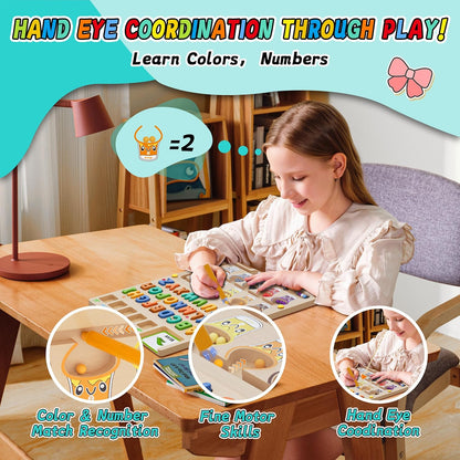 3 IN 1 Double Sided Montessori Toys- Magnetic Color and Number Maze, Toddler Wooden Alphabet Puzzles, Dry Erase Board, Preschool Learning Activities Toys for 3 4 5 6 Years Old Kids Girls Boys