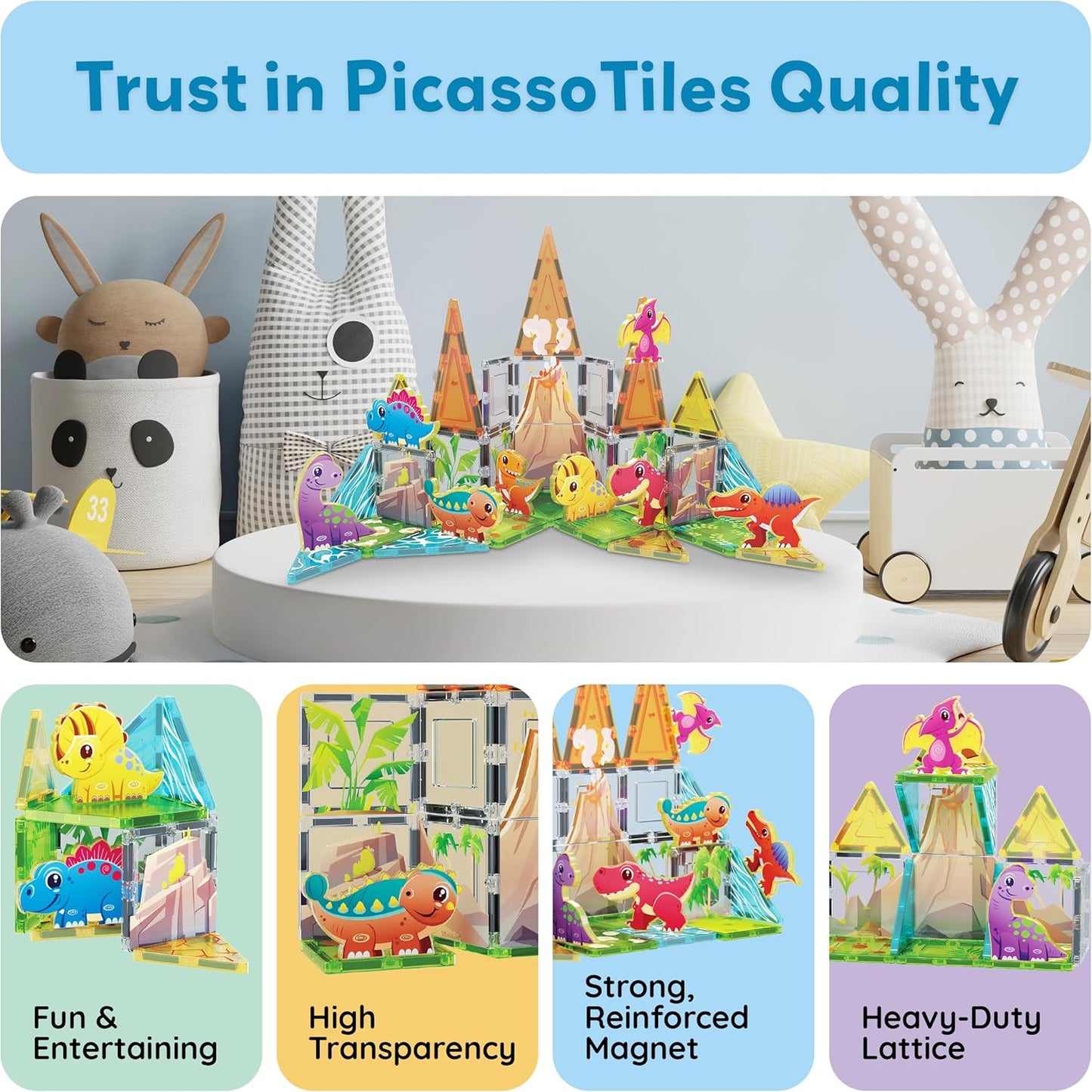 PicassoTiles Magnet Tiles Magnetic Building Blocks Aquarium Marine Animal Theme Set with 8 Character Action Figures Shark Crab Turtle STEM Toys Construction Preschool Toddlers Kids Boys Girls 3+ PTQ15