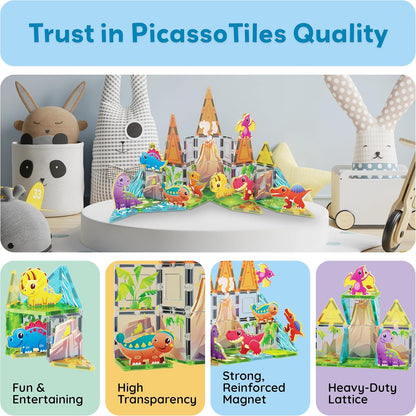 PicassoTiles Magnet Tiles Magnetic Building Blocks Aquarium Marine Animal Theme Set with 8 Character Action Figures Shark Crab Turtle STEM Toys Construction Preschool Toddlers Kids Boys Girls 3+ PTQ15