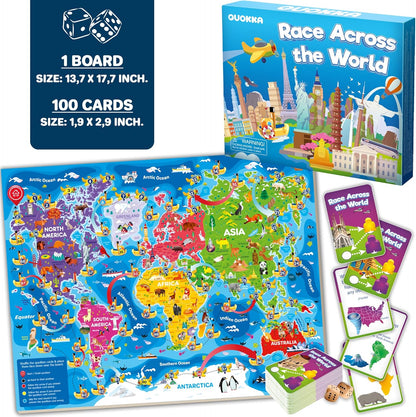 QUOKKA 3X Set Learning Board Games for Kids 8-12 - Educational Trivia Cards Ages 6-8 - Travel United States - World Map - Explore Outer Space - Gift for Children and Teens 4-8 - Jigsaw Puzzles