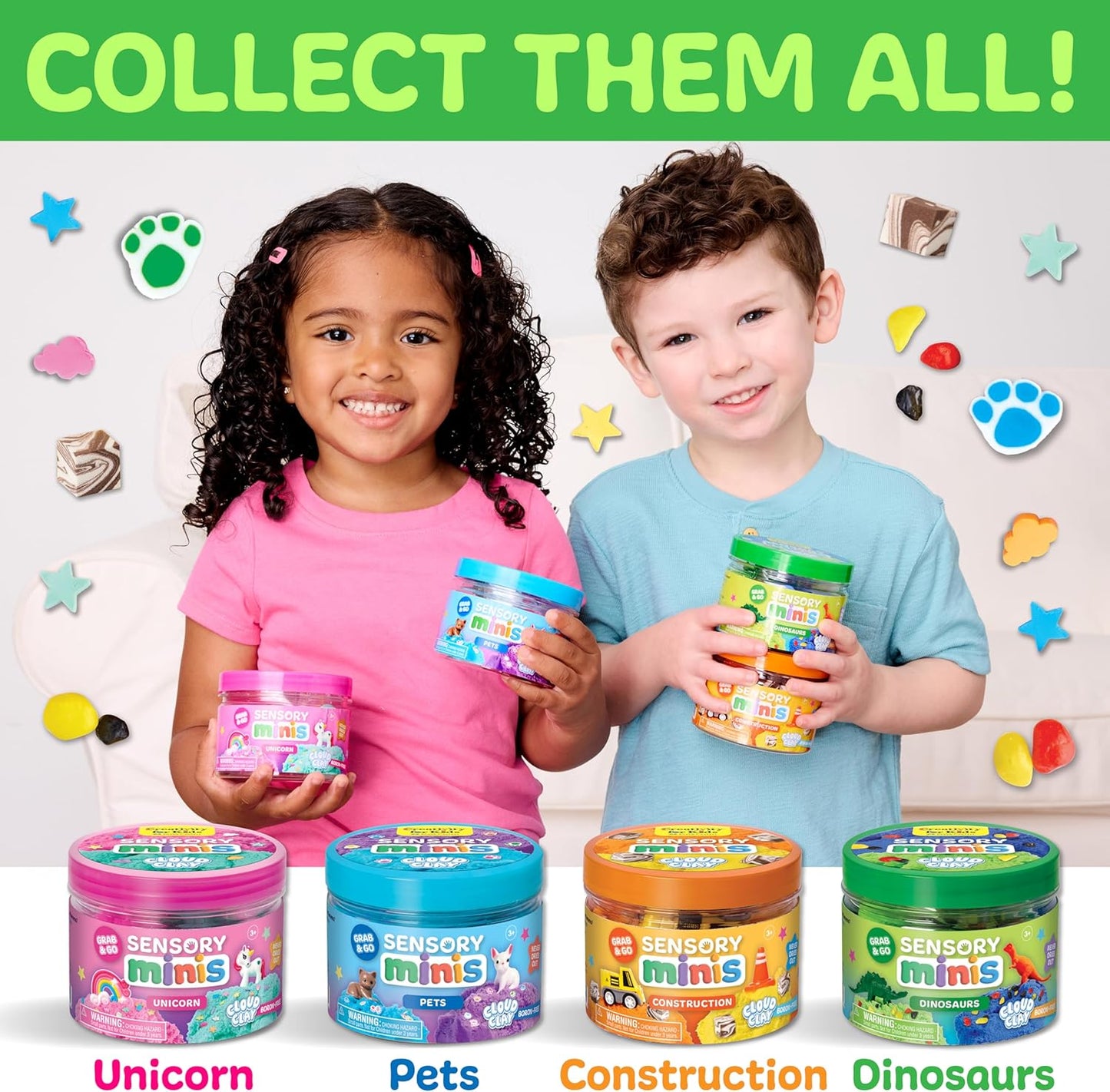 Creativity for Kids Sensory Minis Construction Kit | Cloud Clay Sensory Toy with Excavator for Kids | Spring Crafts that are Mess-Free, Screen-Free Travel Toy (Ages 3+)