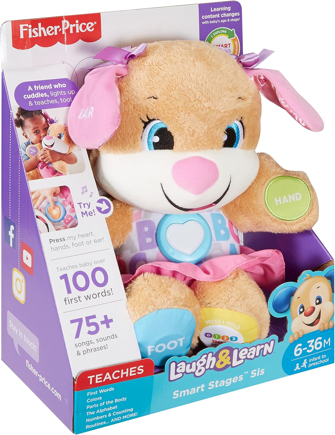 Fisher-Price Baby & Toddler Toy Laugh & Learn Smart Stages Sis Musical Plush with Lights & Phrases for Infants Ages 6+ Months
