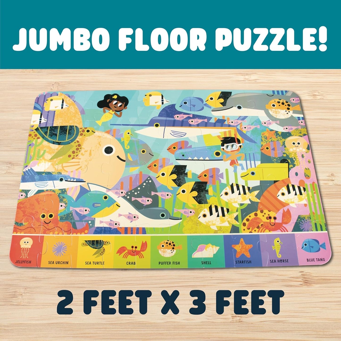 Chuckle & Roar Dinosaur Glow Floor Puzzle 50 Piece Kids Puzzle - Giant 2 x 3 Foot Glow in The Dark Preschool Puzzle - Large Pieces for Ages 4+ - Educational Dinosaur Puzzle for Screen Free Time