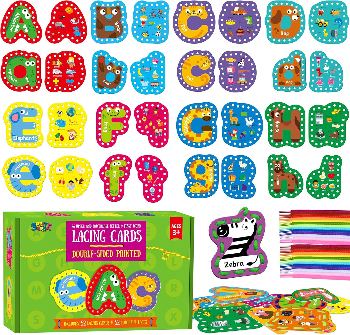 SpriteGru 9 Pieces Kids Lacing Cards, Double Sided Sewing Cards in 9 Vehicle Cards with 9 Colorful Laces, Imagination Development Lacing Toys Games for Children Educational and Learning Activity