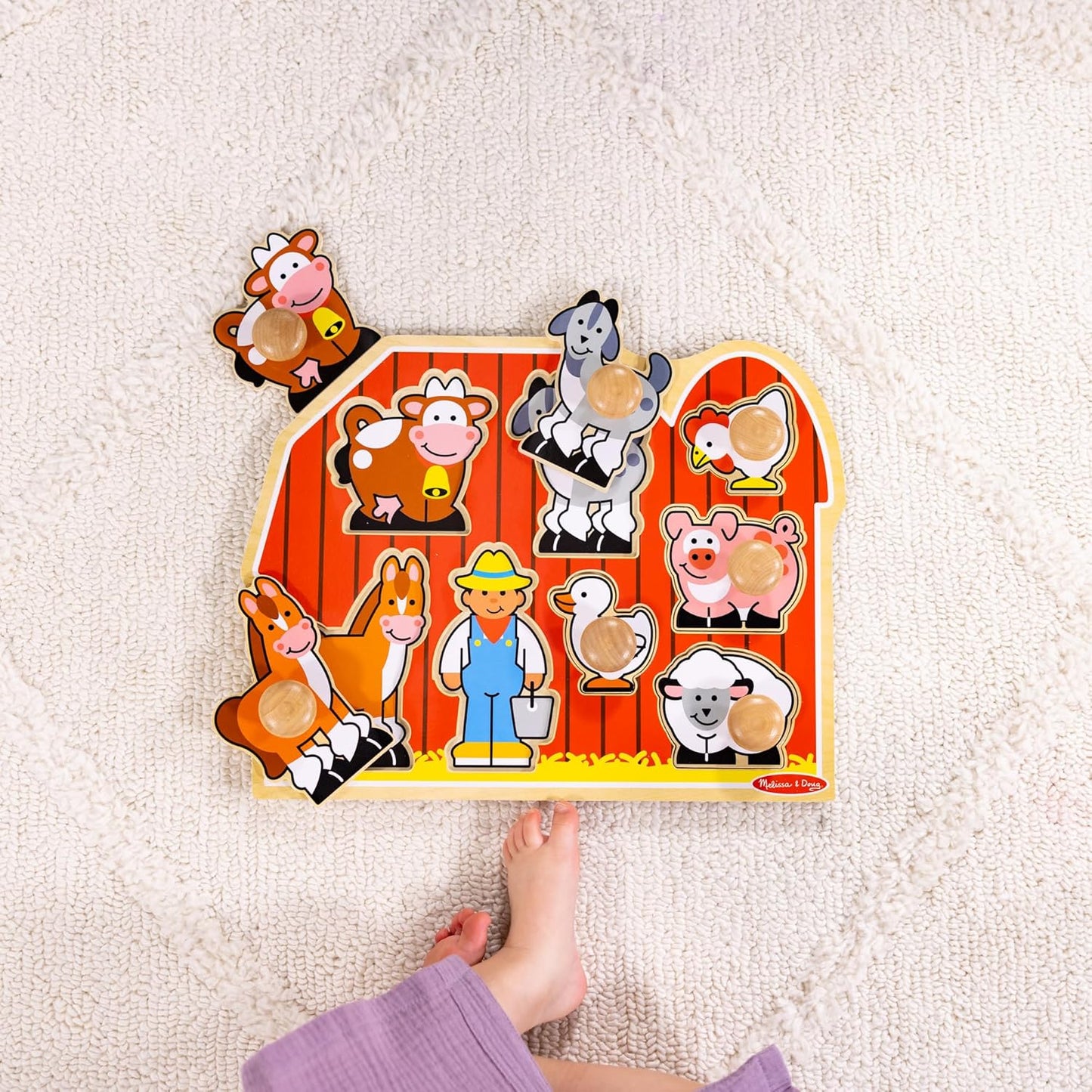 Melissa & Doug Farm Animals Jumbo Knob Puzzle, Wooden Peg Puzzle for Toddlers, Educational Toy for Shape Recognition and Fine Motor Skills, Ages 1+